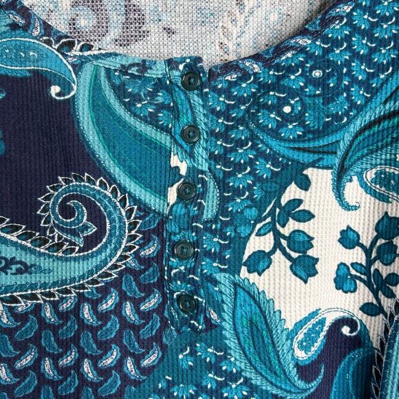 Roamans Paisley Waffle Boho Blouse Women’s 3X Thermal Long Sleeve Button Spring - Picture 6 of 8